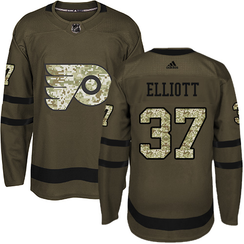 Adidas Flyers #37 Brian Elliott Green Salute to Service Stitched NHL Jersey - Click Image to Close